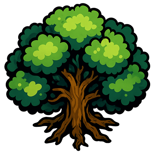 top-down angle of a tree.
In-Game asset.  2d.  High contrast.  No shadows