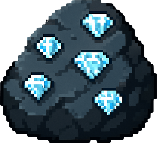 roca gris oscuro con diamantes.
In-Game asset.  2d.  High contrast.  No shadows. pixelart