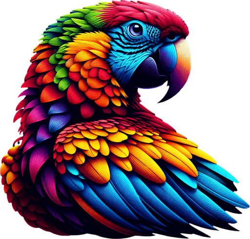 a colorful parrot.
Single Game Texture.  In-Game asset.  2d.  Blank background.  High contrast.  No shadows