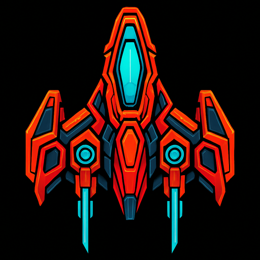 Make it a ship for a space shooting game with intense designing.
In-Game asset.  2d.  High contrast.  No shadows