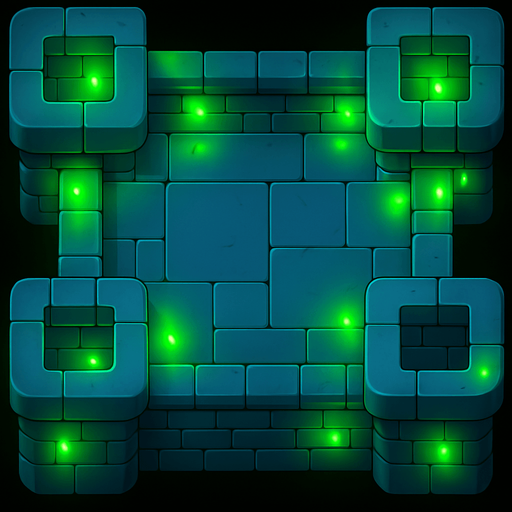 bu kulenin rasgele noktalarına parlak yeşil ışıklar ekle (duvarlarına sadece!) duvarları mavi yap