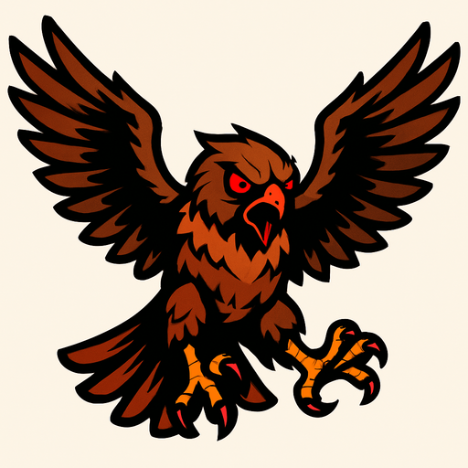 A FIERCE HAWK WITH RED EYES, SPREAD WINGS AND A THIRST FOR BLOOD!.
In-Game asset.  2d.  High contrast.  No shadows