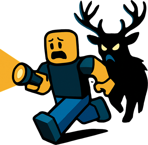 roblox player corriendo de stag con miedo y una linterna en la mano.
In-Game asset.  2d.  High contrast.  No shadows