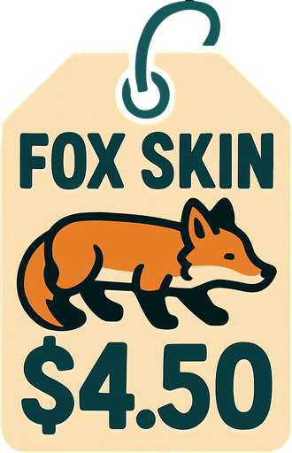 price tag that says fox skin $4.50.
In-Game asset.  2d.  High contrast.  No shadows
