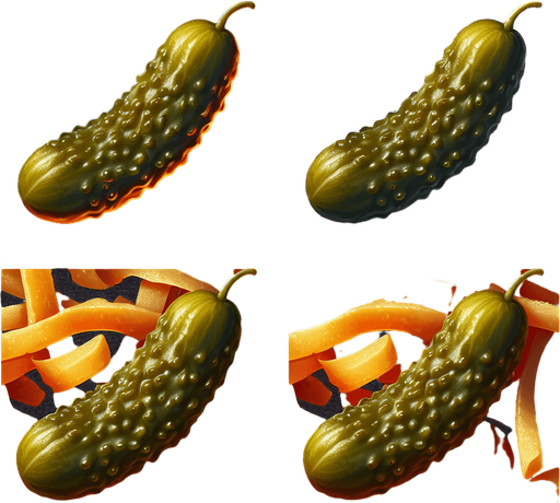 Pickles.
Single Game Texture. In-Game asset. 2d. Blank background. High contrast. No shadows.