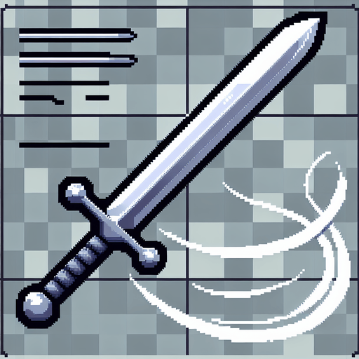 A pixel art medieval sword with a silver blade and gray handle. Simple design with a short crossguard. Include 4 frames of slash effect animation showing a white arc sweeping in front of the sword. Each frame of the arc covers about 45 degrees of motion, creating a 180-degree slash when played in sequence. Clean, high-contrast design..
Single Game Texture. Weapon sprite sheet. 16x16 pixels per frame. 4 frames horizontally aligned. Pixel art. Transparent background. Game weapon asset. No anti-aliasing. High contrast. Clean edges. White and gray color palette. 2D game element.