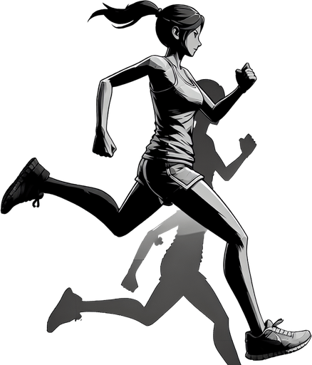 A person running.
Single Game Texture. In-Game asset. 2d. Blank background. High contrast. No shadows.