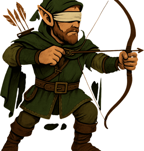 Daha ayrıntılı olsun kıyafeti elf okçu olsun ve kör olduğu için gözlerini bağlanmış olsun