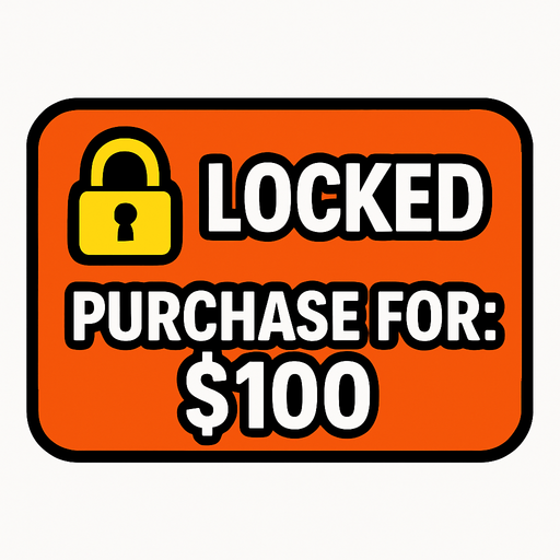 Padlock button that says *locked* Purchase for: $100.
In-Game asset.  2d.  High contrast.  No shadows