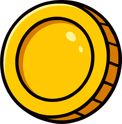 yellow gold coin.
In-Game asset.  2d.  High contrast.  No shadows