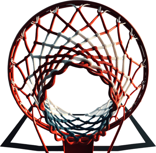 basketball ring with red and white net.
face view