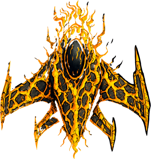 crazy yellow lava spaceship top view.