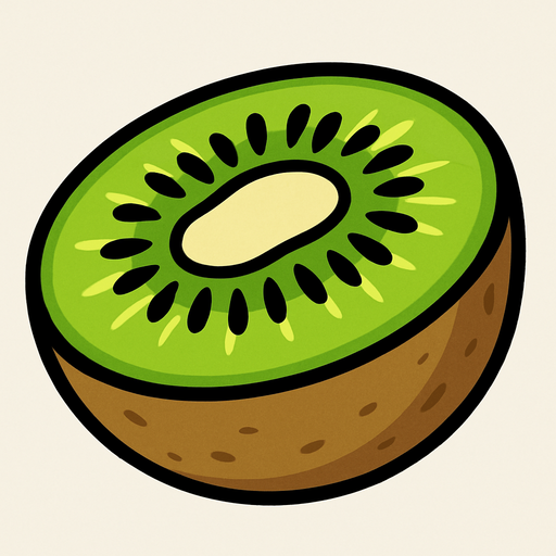 Kiwi Fruta cortado por la mitad.
In-Game asset.  2d.  High contrast.  No shadows. Cartoon.