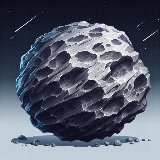 meteorite.
Single Game Texture. In-Game asset. 2d. Blank background. High contrast. No shadows.