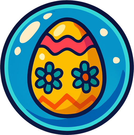 an easten egg in a bubble.
In-Game asset.  2d.  High contrast.  No shadows