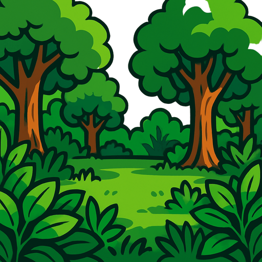 yeşil yapraklar ve ağaçlar olan orta bir alan.
In-Game asset.  2d.  High contrast.  No shadows