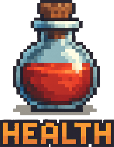 Escreva abaixo da poção o texto "HEALTH", ARTE PIXEL 32BITS