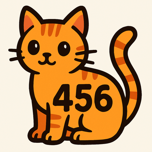 Cat with 456 written on its back.
In-Game asset.  2d.  High contrast.  No shadows