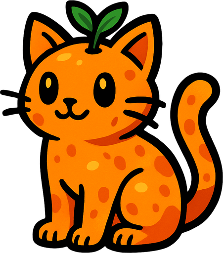 Chat (animal), au pelage couleur fruit.
In-Game asset.  2d.  High contrast.  No shadows