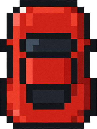 Red car top down 24 pixilated.
In-Game asset.  2d.  High contrast.  No shadows