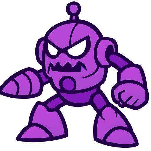purple robot enemy.
In-Game asset.  2d.  High contrast.  No shadows