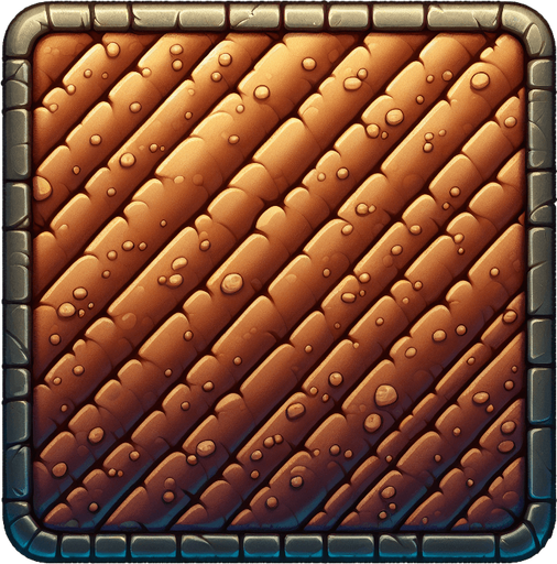 Create a tilled soil square.
Single Game Texture.  In-Game asset.  2d.  Blank background.  High contrast.  No shadows