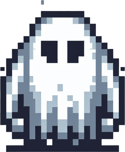 giant 8bit ghost video game boss.
Single Game Texture. In-Game asset. 2d. Blank background. High contrast. No shadows.