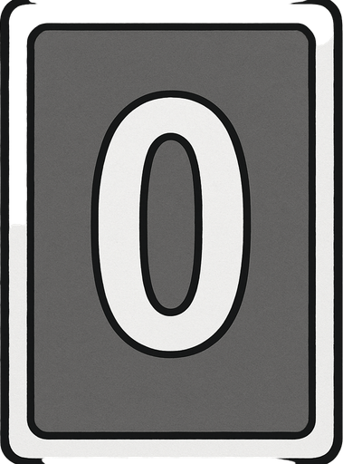 Rectangular card numbered 0, with a white border around it and a gray background..
In-Game asset.  2d.  High contrast.  No shadows