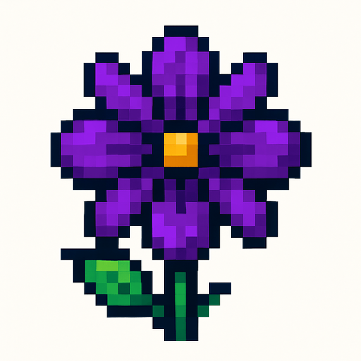 una flor morada de pixeles.
In-Game asset.  2d.  High contrast.  No shadows