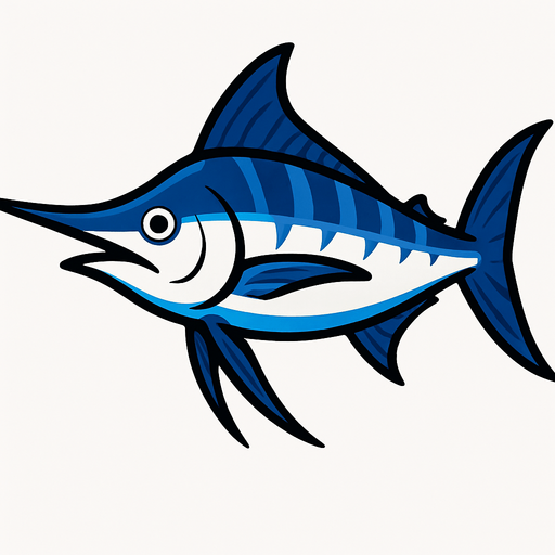 horizontal image blue marlin fish.
In-Game asset.  2d.  High contrast.  No shadows