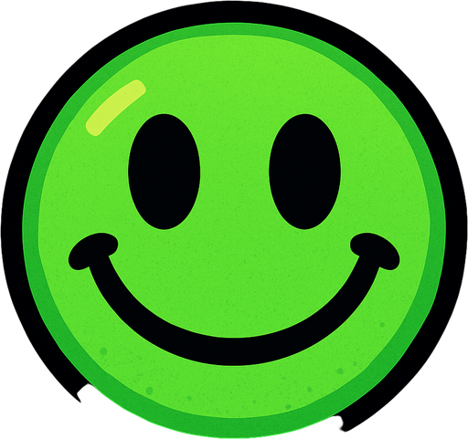 Green smiley ball.
In-Game asset.  2d.  High contrast.  No shadows