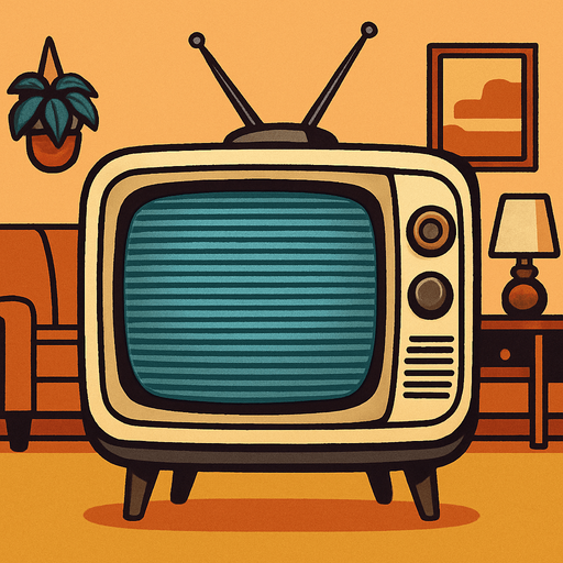 retro tube tv with crt scan lines. add a living room background behind the tv, front facing so i can use it as a menu selection screen
In-Game asset.  2d.  High contrast.  No shadows