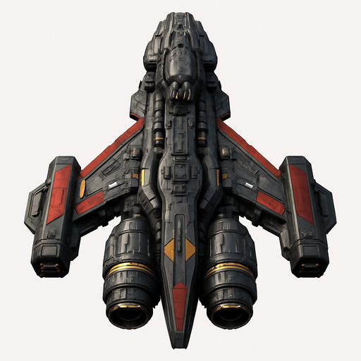 Uzay temalı Savaş Gemisi, gerçekçi, yazısız üstten görünüm. 
In-Game asset.  High contrast.  No shadows