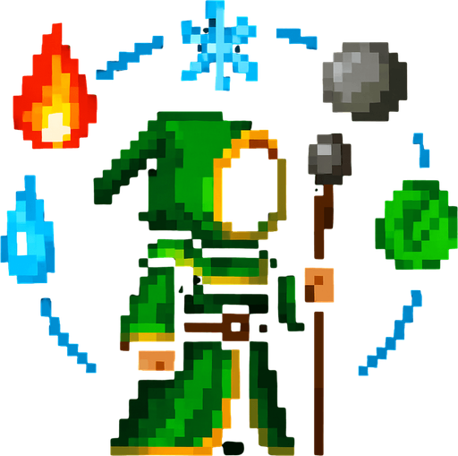Same wizard but looking left and with other elements and in a green cloak