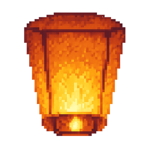 A chinese flying paper lantern, retro pixel style.
In-Game asset.  2d.  High contrast.  No shadows