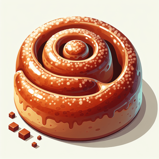 A cinnamon bun, viewed from above.
Single Game Texture. In-Game asset. 2d. Blank background. High contrast. No shadows.