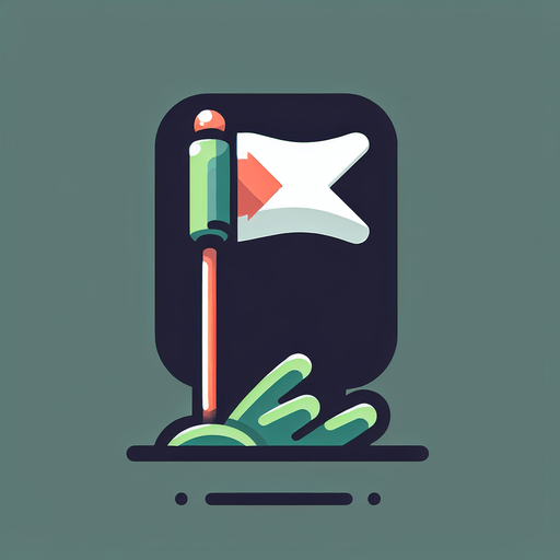 Drapeau de golf avec un flèche qui montre vers la droite.
Single Game Texture. In-Game asset. 2d. Blank background. High contrast. No shadows.