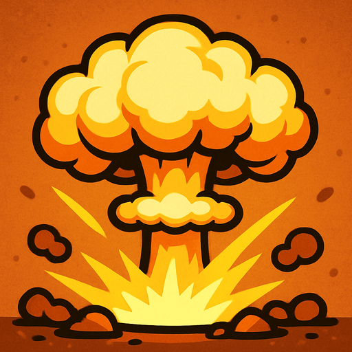 2D survivor.io game style atomic boom effect front view. No text written on it.