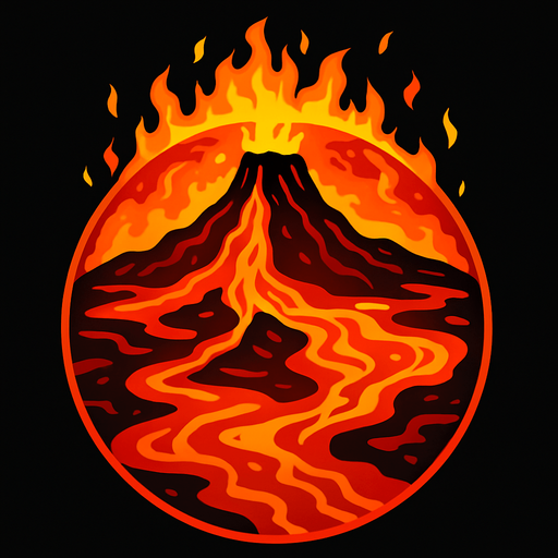 Planet of fire, volcano, magma, lava.
In-Game asset.  2d.  High contrast.  No shadows