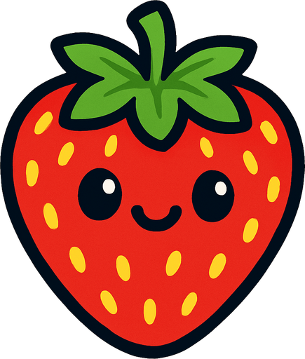 Strawberry with cute face.
In-Game asset.  2d.  High contrast.  No shadows