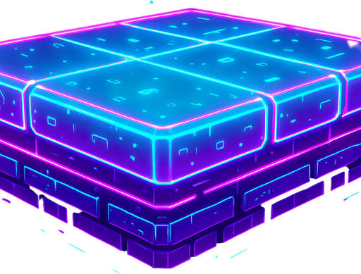 Neon cyberpunk hologram glowing platform side view