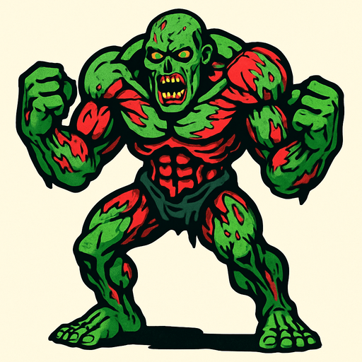 mostruo musculoso zombie.
In-Game asset.  2d.  High contrast.  No shadows