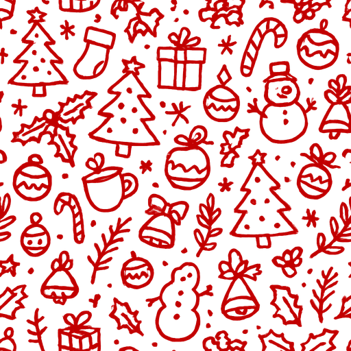 Red Christmas Doodle Seamless Pattern.
In-Game asset.  2d.  High contrast.  No shadows