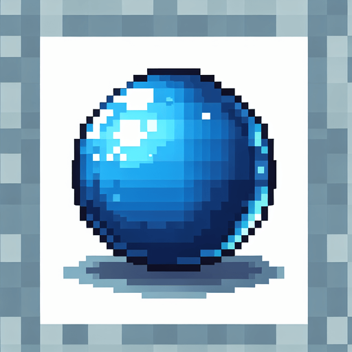 a blue shiny ball. pixel art style. no shadows..
Single Game Texture. In-Game asset. 2d. Blank background. High contrast. No shadows.