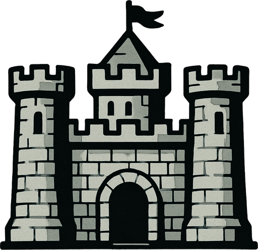 טירה אפורה.
In-Game asset.  2d.  High contrast.  No shadows