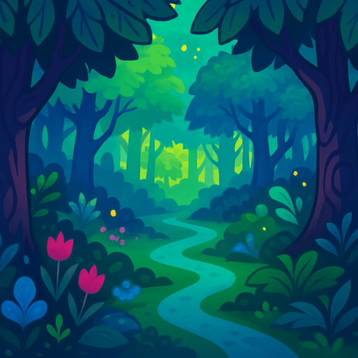 Fond d'écran forêt enchantée.
In-Game asset.  2d.  High contrast.  No shadows