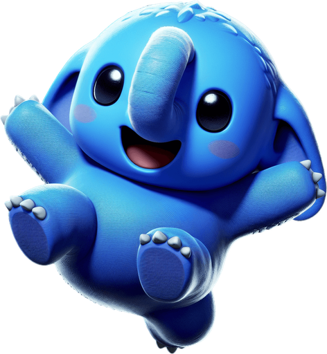 A happy little blue elephant, looking scared, facing the viewer, legs flailing as it falls through the air..
Single Game Texture. In-Game asset. 2d. Blank background. High contrast. No shadows.