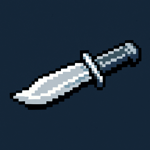 Quiero un cuchillo de color metal en estilo 32 bits.
In-Game asset.  2d.  High contrast.  No shadows