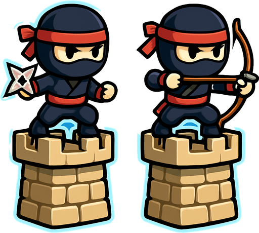 Towers have both ninjas assets one have star and one have bow. HD colors.
In-Game asset.  2d.  High contrast.  No shadows