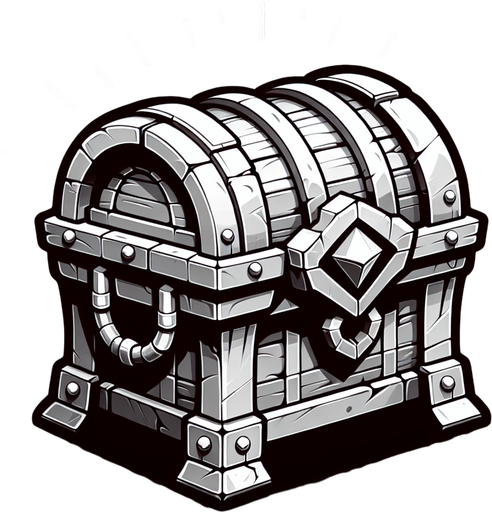 Treasure Chest.
Single Game Texture. In-Game asset. 2d. Blank background. High contrast. No shadows.